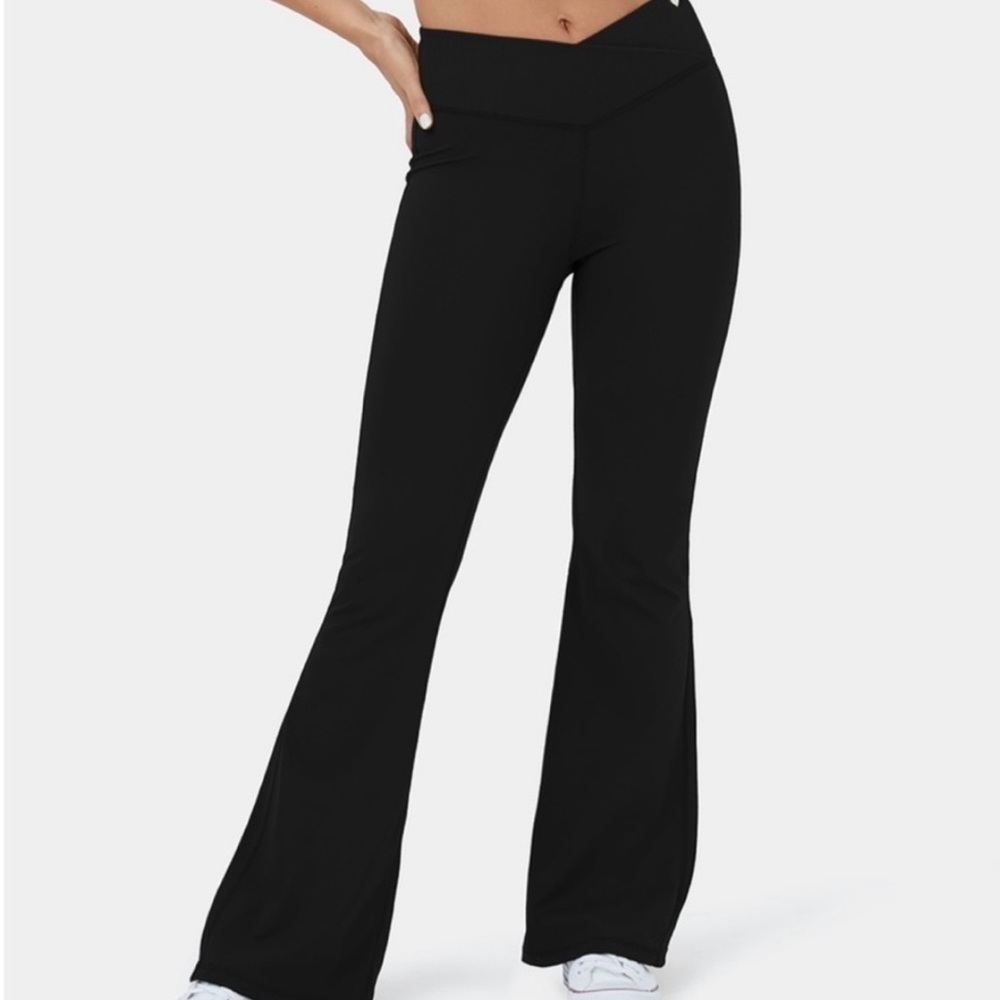 Halara | NWT Black Patitoff High Waisted Crossover Ribbed Super Flare Leggings S